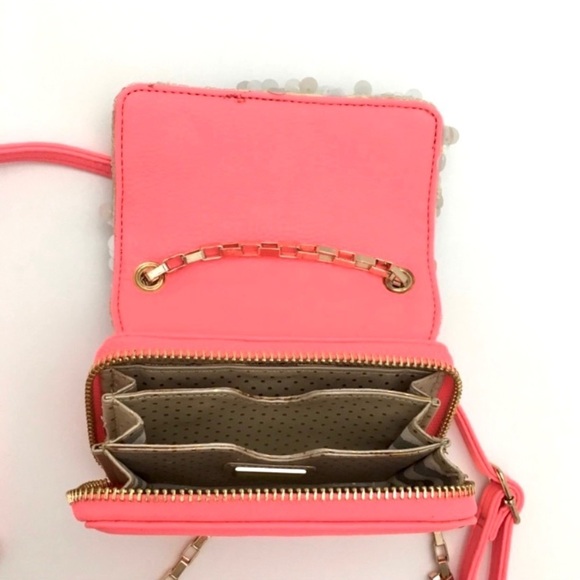 Deux Lux Elephants Sahara Sequin Spangled Crossbody Purse Bag Neon Pink - Picture 6 of 8